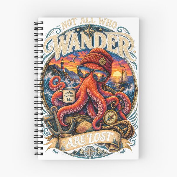 Item preview, Not All Who Wander Are Lost – Retro Adventure Octopus designed and sold by thewandswant.