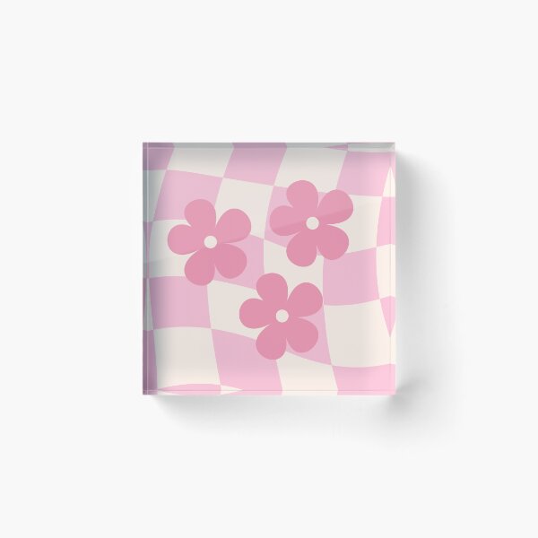 Item preview, Pink Wavy Checkerboard Retro Flowers designed and sold by jianina-alondra.
