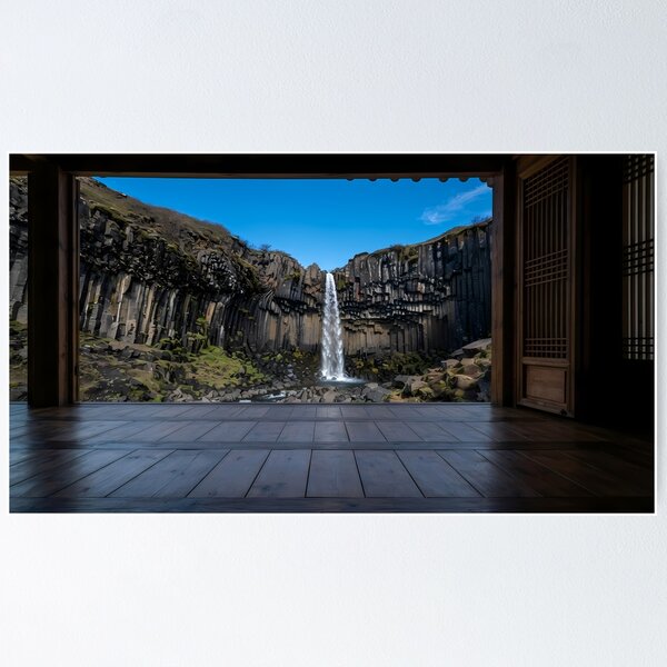 Item preview, Hanok Window to the World: Svartifoss Waterfall & Iceland Basalt Columns | Fine Art Print designed and sold by SOOstudio73.