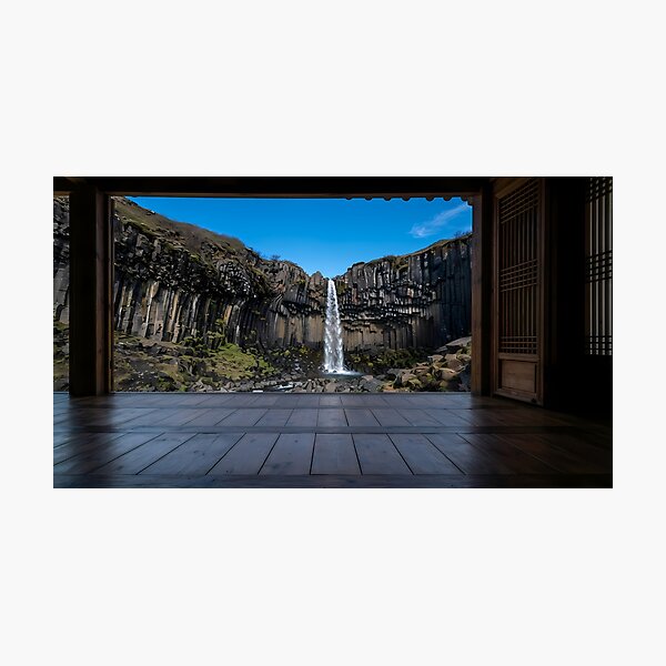 Item preview, Hanok Window to the World: Svartifoss Waterfall & Iceland Basalt Columns | Fine Art Print designed and sold by SOOstudio73.