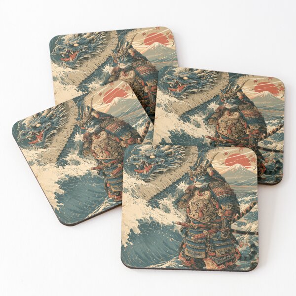 Item preview, Samurai Cat and Dragon Japanese Ukiyo-e Woodblock Art designed and sold by GrinGalore.