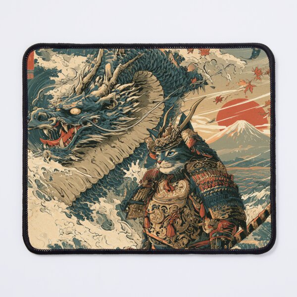Item preview, Samurai Cat and Dragon Japanese Ukiyo-e Woodblock Art designed and sold by GrinGalore.
