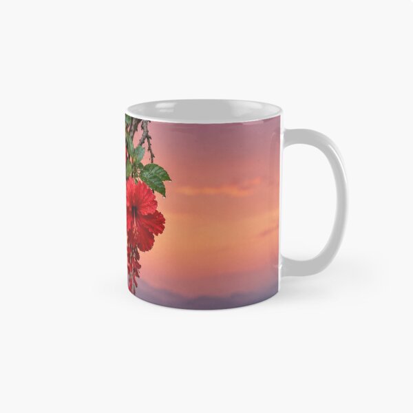 Item preview, Red Hibiscus Flowers Against a Pink Sunset designed and sold by Wild Bloom Paws.