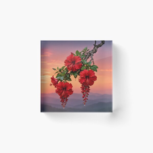 Item preview, Red Hibiscus Flowers Against a Pink Sunset designed and sold by Wild Bloom Paws.