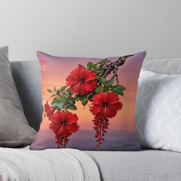 Item preview, Red Hibiscus Flowers Against a Pink Sunset designed and sold by Wild Bloom Paws.