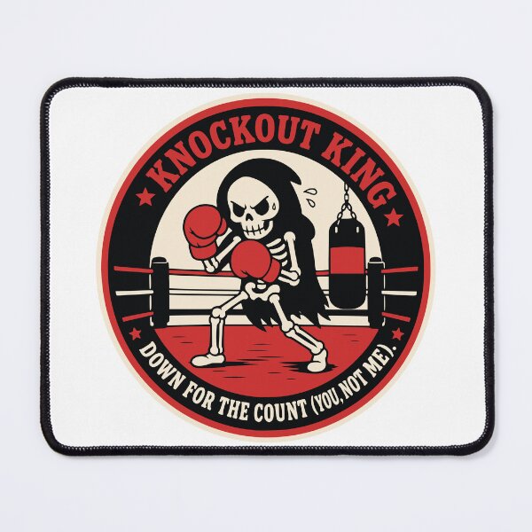 Item preview, Knockout King Grim Reaper Boxing Skeleton Badge designed and sold by Simon-art-land.