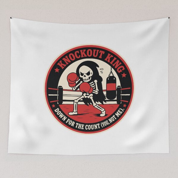 Item preview, Knockout King Grim Reaper Boxing Skeleton Badge designed and sold by Simon-art-land.