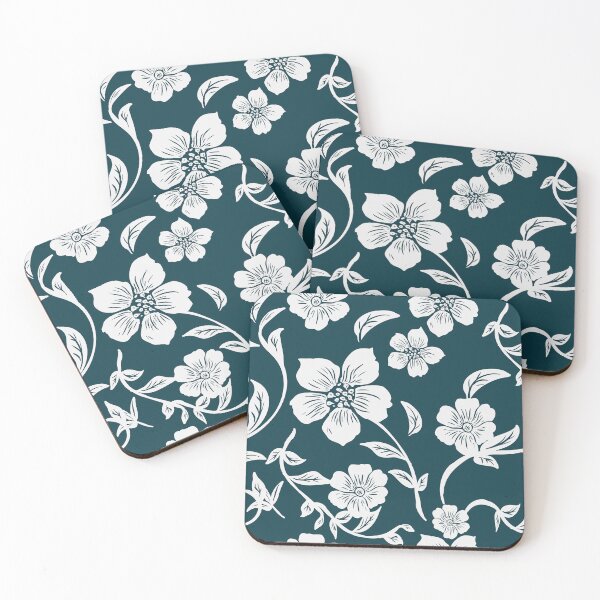 Item preview, ​White Floral Pattern on Dark Teal designed and sold by ​Jyoti Digital Artist.