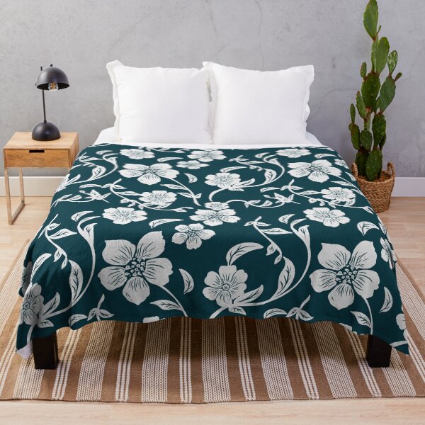 Item preview, White Floral Pattern on Dark Teal designed and sold by Jyoti Digital Artist.