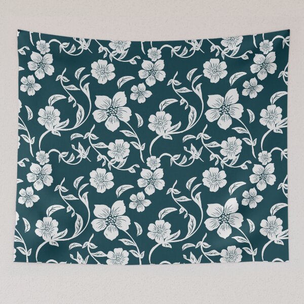 Item preview, ​White Floral Pattern on Dark Teal designed and sold by ​Jyoti Digital Artist.