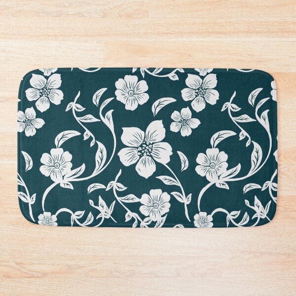 Item preview, ​White Floral Pattern on Dark Teal designed and sold by ​Jyoti Digital Artist.