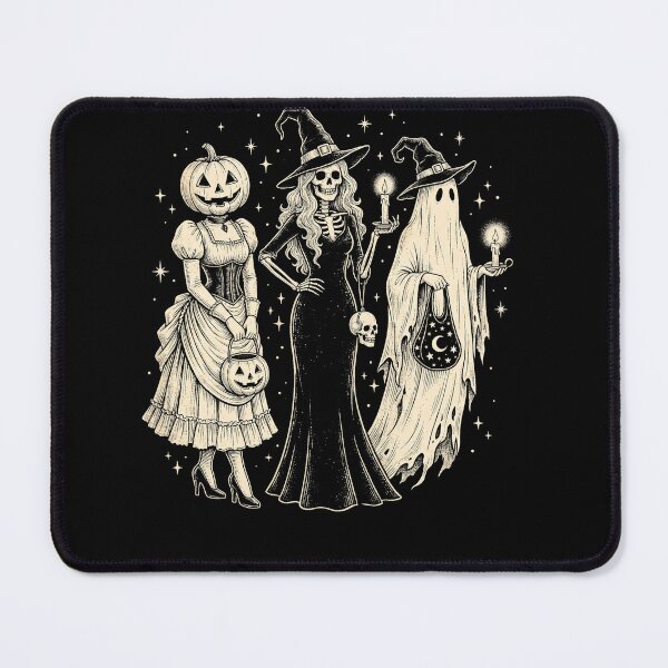 Item preview, Vintage Gothic Halloween Trio Skeleton Witch Pumpkin Head and Ghost Art designed and sold by ArcaneArtistry.