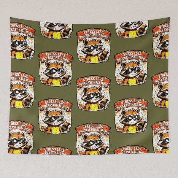 Item preview, Stress Less, Procrastinate More | Funny Raccoon Design designed and sold by AstronautMerch.