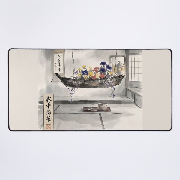 Item preview, Sumi-e Suspended Boat Ikebana Art designed and sold by conohitoAI-ArtGallery.