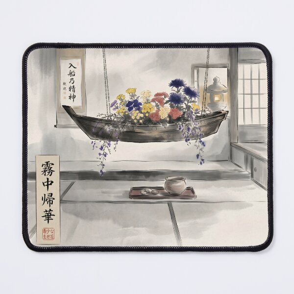 Item preview, Sumi-e Suspended Boat Ikebana Art designed and sold by conohitoAI-ArtGallery.