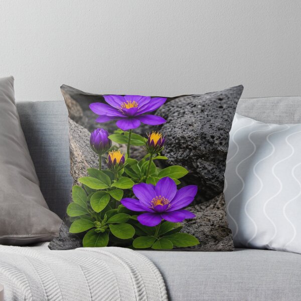 Item preview, Purple Flowers Growing Among Dark Volcanic Rocks  designed and sold by Wild Bloom Paws.