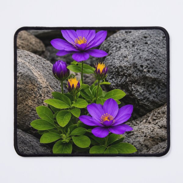 Item preview, Purple Flowers Growing Among Dark Volcanic Rocks designed and sold by Wild Bloom Paws.