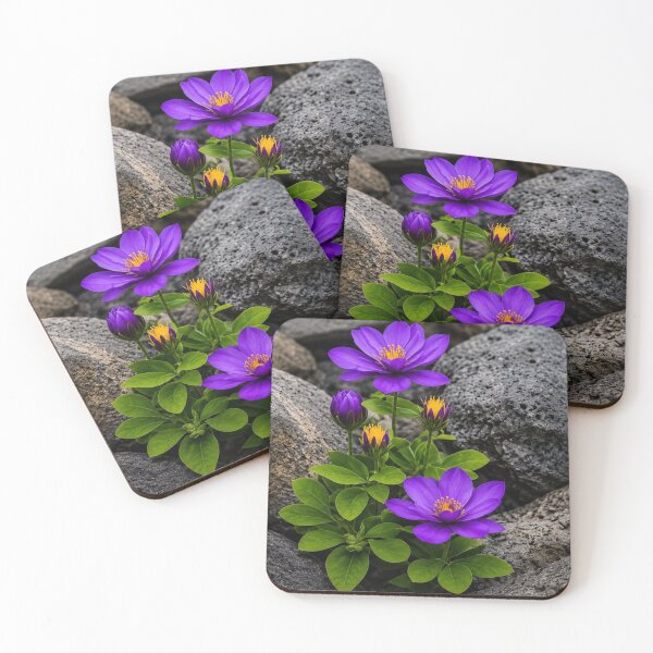 Item preview, Purple Flowers Growing Among Dark Volcanic Rocks  designed and sold by Wild Bloom Paws.
