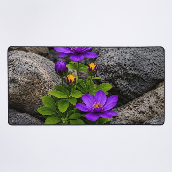 Item preview, Purple Flowers Growing Among Dark Volcanic Rocks designed and sold by Wild Bloom Paws.