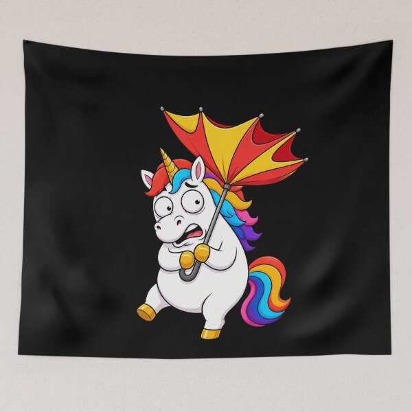 Item preview, Unicorn Umbrella Windy Day Funny Cartoon Reaction designed and sold by BoyleDesignShop.