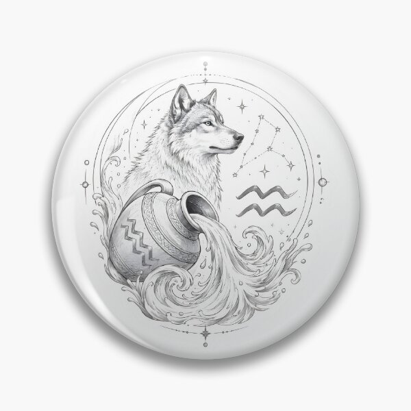 Item preview, Aquarius Wolf Water Bearer Line Art designed and sold by Zodiac Celestial Art.