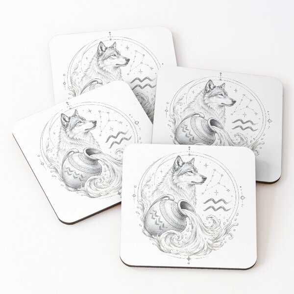 Item preview, Aquarius Wolf Water Bearer Line Art designed and sold by Zodiac Celestial Art.
