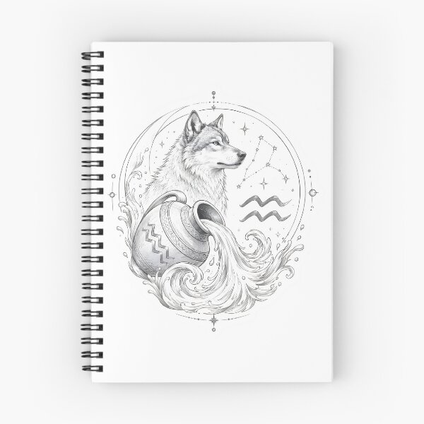 Item preview, Aquarius Wolf Water Bearer Line Art designed and sold by Zodiac Celestial Art.