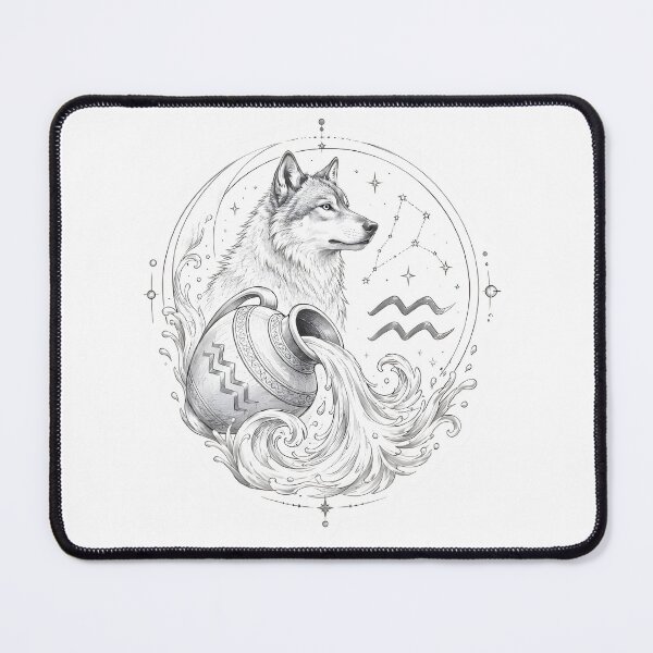 Item preview, Aquarius Wolf Water Bearer Line Art designed and sold by Zodiac Celestial Art.