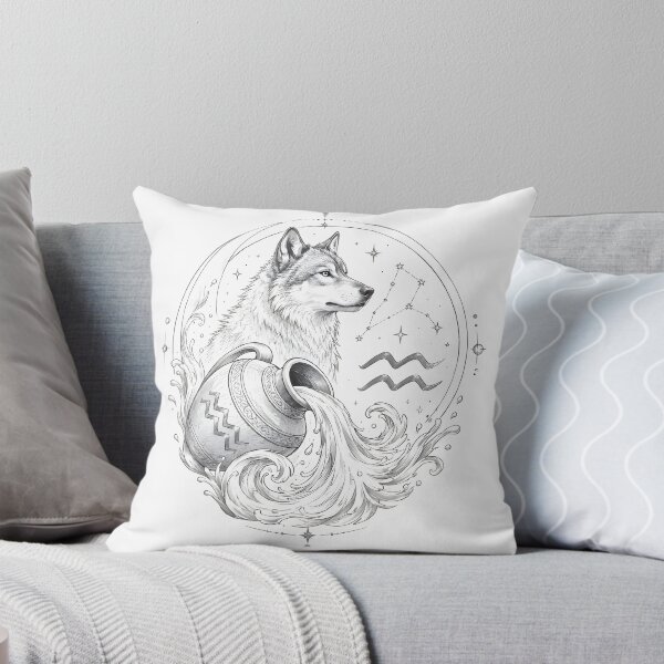 Item preview, Aquarius Wolf Water Bearer Line Art designed and sold by Zodiac Celestial Art.