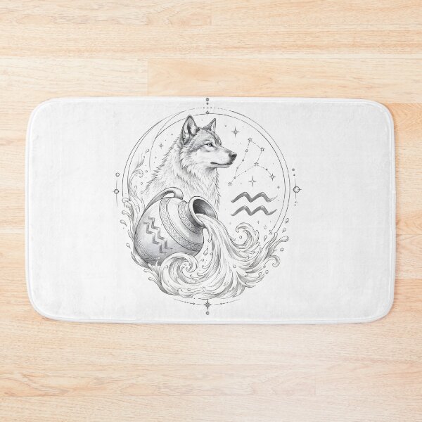 Item preview, Aquarius Wolf Water Bearer Line Art designed and sold by Zodiac Celestial Art.