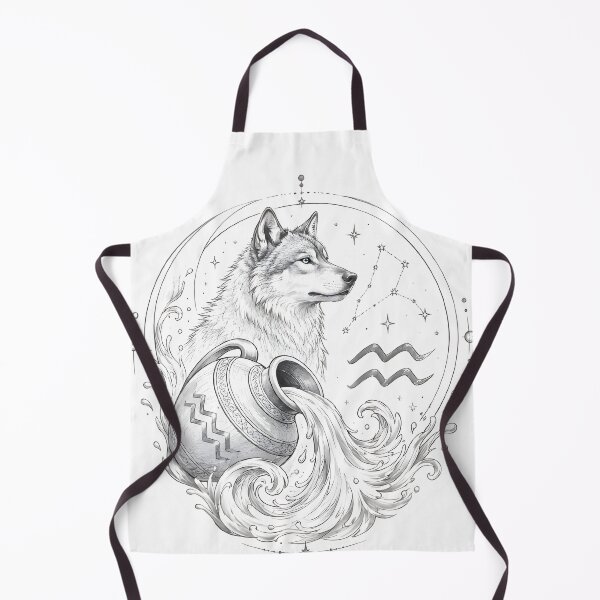 Item preview, Aquarius Wolf Water Bearer Line Art designed and sold by Zodiac Celestial Art.