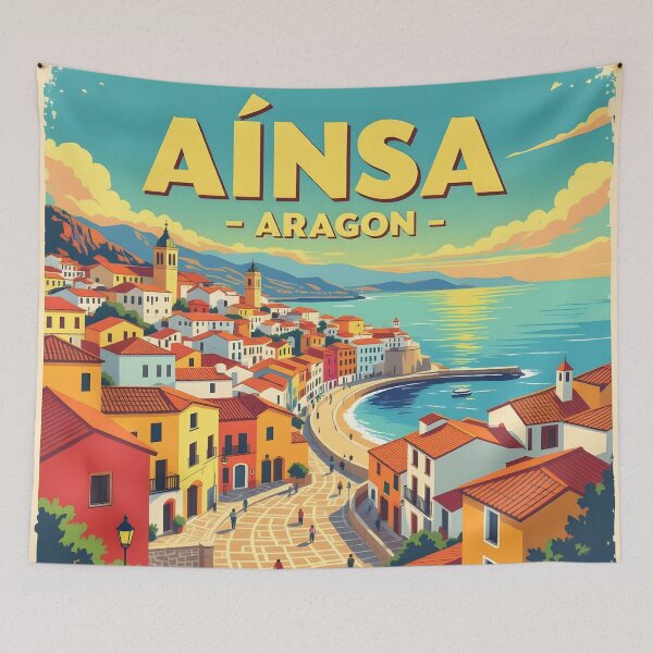 Item preview, Ainsa, Aragon, Spain: Vintage-Style Painterly Travel Poster designed and sold by LSVart.
