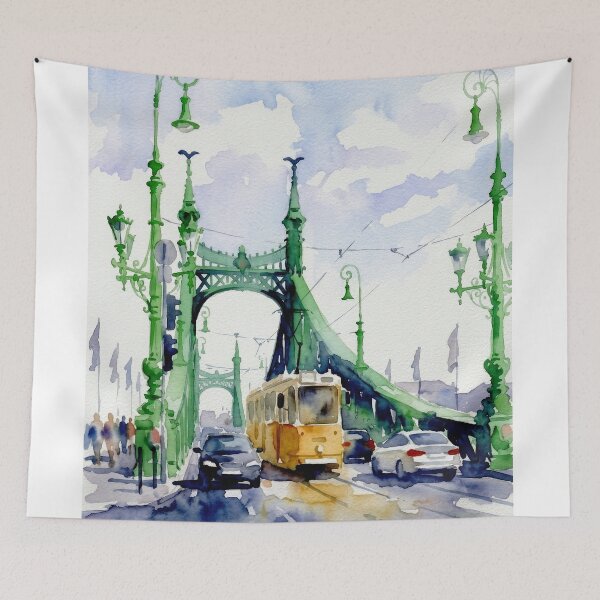 Item preview, Liberty Bridge Budapest, Yellow Tram designed and sold by caracatita75.
