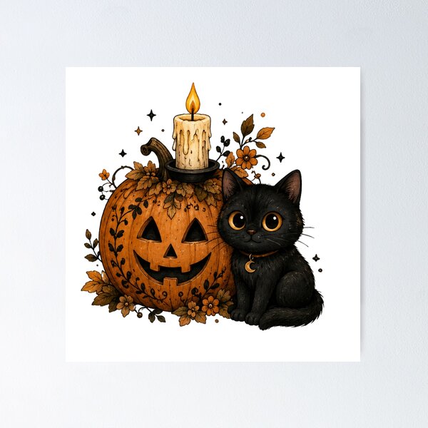 Item preview, Black Cat & Candlelight Pumpkin designed and sold by DustyCuriositie.