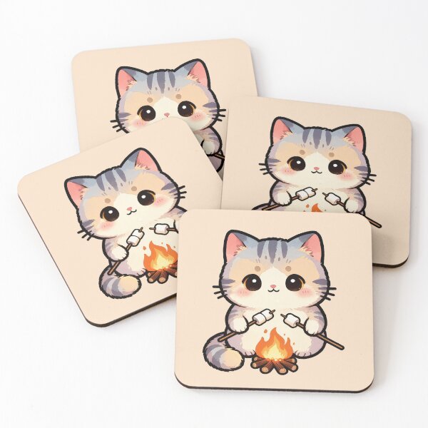 Item preview, Kawaii Camping Cat Roasting Marshmallows Campfire designed and sold by Nuttajak.