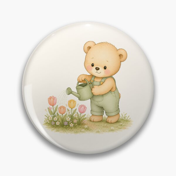 Item preview, Cute Gardening Bear Watering Tulips | Cozy Spring Garden Teddy designed and sold by looplandger.