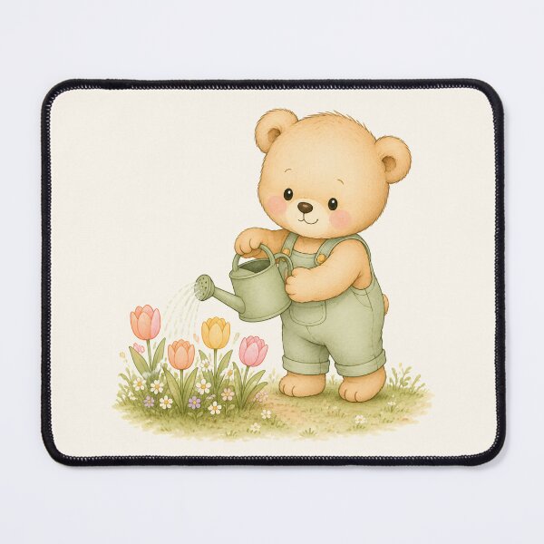 Item preview, Cute Gardening Bear Watering Tulips | Cozy Spring Garden Teddy designed and sold by looplandger.