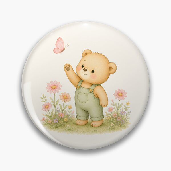Item preview, Cute Teddy Bear Waving at Butterfly | Spring Flower Garden Bear designed and sold by looplandger.