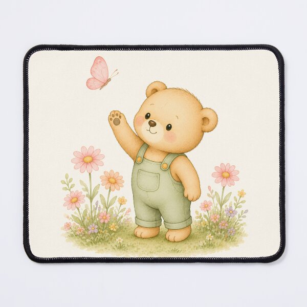 Item preview, Cute Teddy Bear Waving at Butterfly | Spring Flower Garden Bear designed and sold by looplandger.