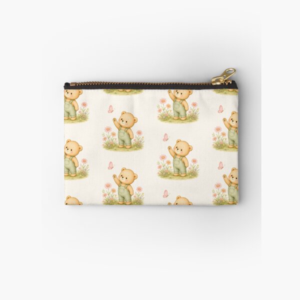 Item preview, Cute Teddy Bear Waving at Butterfly | Spring Flower Garden Bear designed and sold by looplandger.
