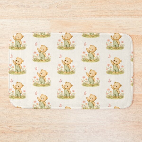 Item preview, Cute Teddy Bear Waving at Butterfly | Spring Flower Garden Bear designed and sold by looplandger.