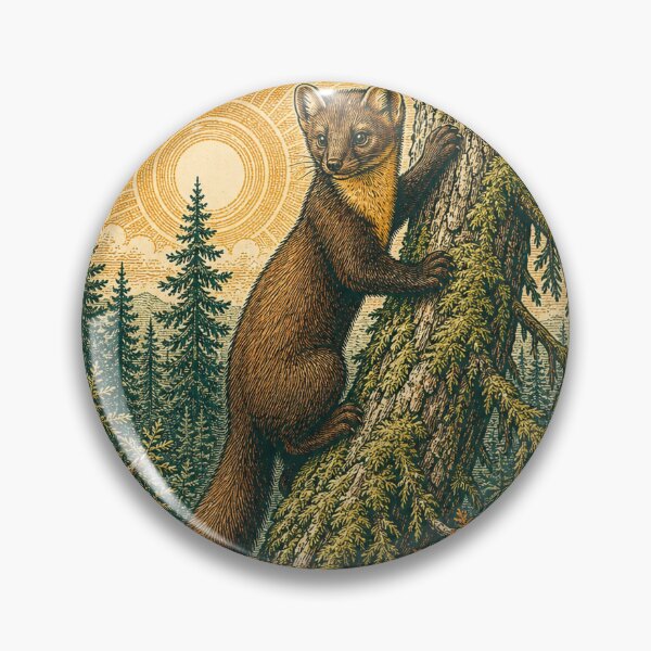 Item preview, Pine Marten in the Spruce Forest Wild Animal Retro Nature Art designed and sold by VisualArtsOasis.