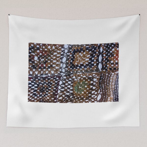 Item preview, Handmade Crocheted Granny Square Canopy Panels Hanging Against Sky Vintage Patchwork Textile designed and sold by Nmallia.