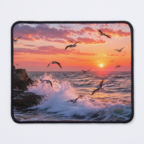Item preview, Seagulls Flying Over a Glowing Ocean Sunset designed and sold by Wild Bloom Paws.
