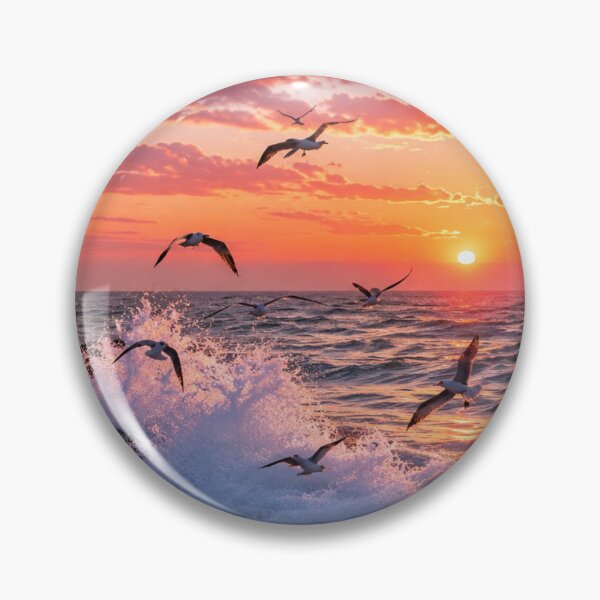Item preview, Seagulls Flying Over a Glowing Ocean Sunset designed and sold by Wild Bloom Paws.