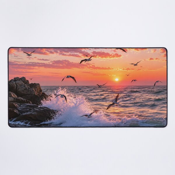 Item preview, Seagulls Flying Over a Glowing Ocean Sunset designed and sold by Wild Bloom Paws.