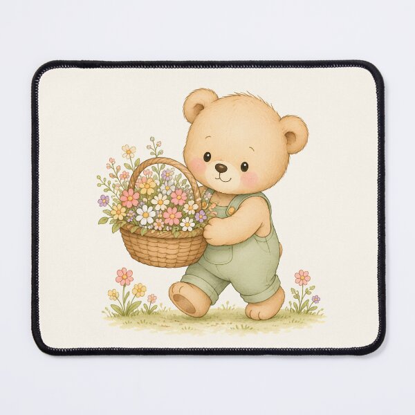 Item preview, Cute Teddy Bear with Flower Basket | Cottagecore Spring Garden Bear designed and sold by looplandger.