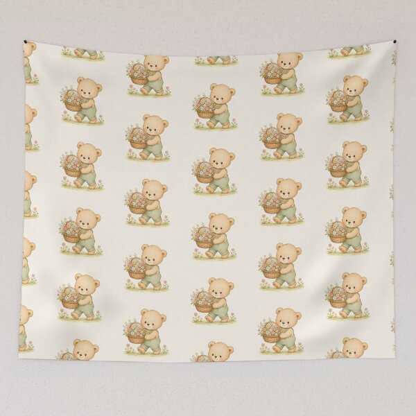 Item preview, Cute Teddy Bear with Flower Basket | Cottagecore Spring Garden Bear designed and sold by looplandger.