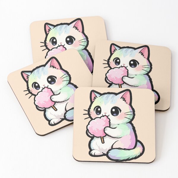 Item preview, Kawaii Rainbow Cat Eating Cotton Candy Pastel Kitten T-Shirt designed and sold by Nuttajak.
