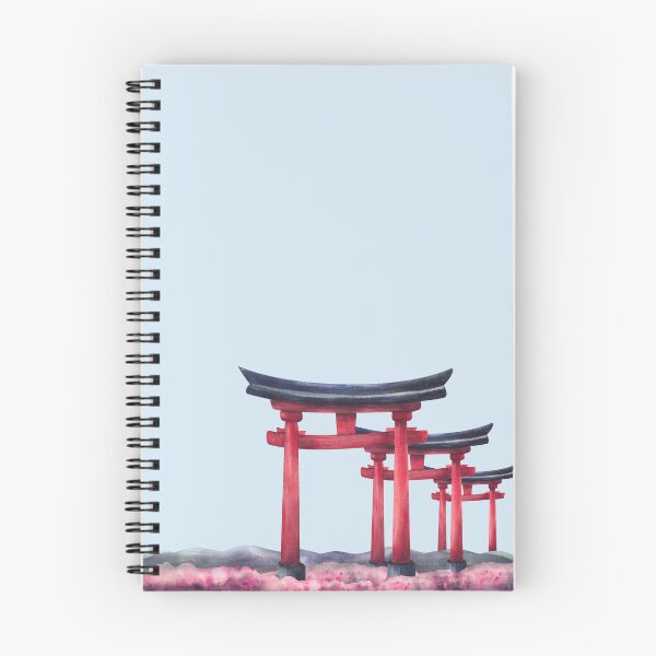 Item preview, Torii gate and blooming pink sakura spring landscape. Hand painted watercolor designed and sold by BartolArt.